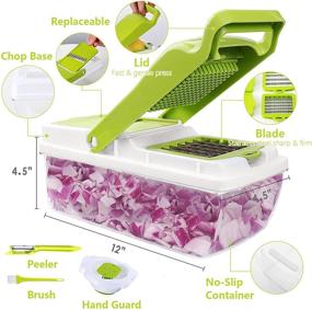 img 3 attached to 🥕 12-in-1 Multifunctional Veggie Chopper Onion Cutter with Mandoline Slicer, Container, and 6 Stainless Steel Blades - Includes Citrus Reamer, Peeler, and Brush