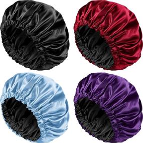 img 4 attached to Premium Silk Satin Bonnet Sleep Cap for Ultimate Hair Protection and Care - Extra Large Double Layer Reversible Hair Cap for Women with Natural Curly Hair (Set of 4)