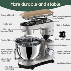 img 1 attached to 🧁 Howork 800W 9.5QT Metal Stand Mixer - Tilt-Head Kitchen Electric Mixer with Dough Hook, Flat Beater &amp; Egg Whisk - 10+P-Speed Food Mixer - Dishwasher Safe (9.5 QT, Silver)