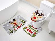 highly absorbent 3-piece grey reindeer christmas bath décor set by vcny home - ultra plush rug and toilet lid cover with non-slip backing logo