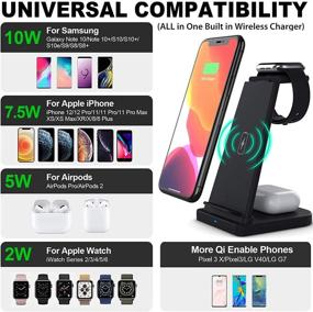 img 3 attached to Versatile 3-in-1 Wireless Charging Station - Qi-Certified, 15W Fast Charger for Apple Watch, AirPods Pro, and iPhone 12 11 Pro Max Xs X Xr 8 Plus (includes QC 3.0 Adapter)