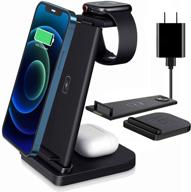 versatile 3-in-1 wireless charging station - qi-certified, 15w fast charger for apple watch, airpods pro, and iphone 12 11 pro max xs x xr 8 plus (includes qc 3.0 adapter) logo