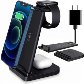 img 4 attached to Versatile 3-in-1 Wireless Charging Station - Qi-Certified, 15W Fast Charger for Apple Watch, AirPods Pro, and iPhone 12 11 Pro Max Xs X Xr 8 Plus (includes QC 3.0 Adapter)