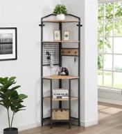 📚 homyshopy industrial corner shelves: 5-tier bookcase with hooks for stylish home office organization and storage (oak finish, 72.6 inch) логотип