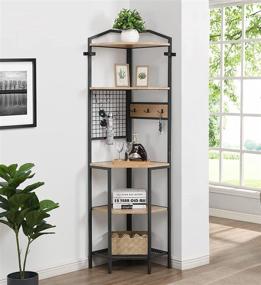 img 4 attached to 📚 HOMYSHOPY Industrial Corner Shelves: 5-Tier Bookcase with Hooks for Stylish Home Office Organization and Storage (Oak Finish, 72.6 inch)