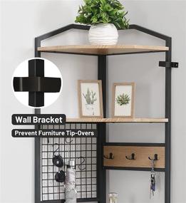 img 2 attached to 📚 HOMYSHOPY Industrial Corner Shelves: 5-Tier Bookcase with Hooks for Stylish Home Office Organization and Storage (Oak Finish, 72.6 inch)