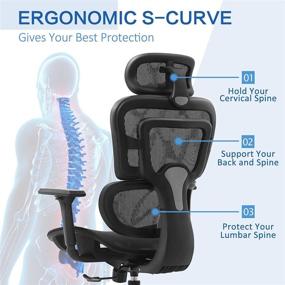 img 3 attached to Enhance Your Workplace Comfort with FelixKing Ergonomic Desk Chair - Adjustable Headrest, Armrests, Lumbar Support, and Roller Blade Wheels - Reclining High Back Mesh Computer Chair in Black