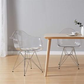 img 2 attached to 🪑 CangLong прозрачное пластиковое кресло с металлическими ножками для кухни, обеденной зоны, гостиной: набор из 2 прозрачных кресел - стильные и функциональные сиденья для каждого пространства.