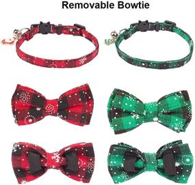 img 1 attached to 🐈 2 Pack Christmas Cat Collar Breakaway with Cute Bow Tie Bell - Kitten Collar Red Green Plaid Pattern Xmas Kitten Collar with Removable Bowtie - Cat Bowtie Collar for Kitten Cat - Red & Green-1
