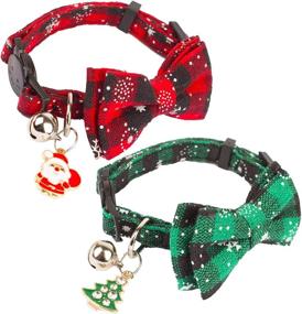 img 3 attached to 🐈 2 Pack Christmas Cat Collar Breakaway with Cute Bow Tie Bell - Kitten Collar Red Green Plaid Pattern Xmas Kitten Collar with Removable Bowtie - Cat Bowtie Collar for Kitten Cat - Red & Green-1
