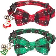 🐈 2 pack christmas cat collar breakaway with cute bow tie bell - kitten collar red green plaid pattern xmas kitten collar with removable bowtie - cat bowtie collar for kitten cat - red & green-1 logo