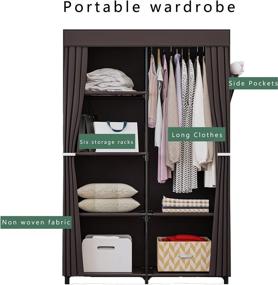 img 1 attached to YIZAIJIA 34 Inch Portable Wardrobe Closet: Metal-Shelved Clothes Organizer with Dustproof Non-Woven Fabric (Coffee)