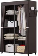 yizaijia 34 inch portable wardrobe closet: metal-shelved clothes organizer with dustproof non-woven fabric (coffee) логотип