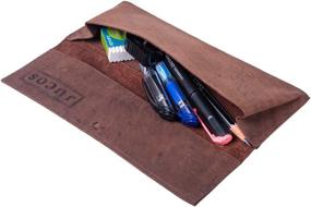 img 1 attached to ✏️ Jucos Products Leather Pencil Case - Vintage Leather Pouch with Elegant Tie-Strap, Handcrafted Rustic Pencil Case for Art Supplies – Brown