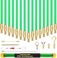 🎣 21 feet fiberglass fish tape cable rods: efficient electrical wire running pull/push kit with glow rod, hook hole - green логотип