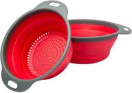 collapsible colander set by comfify - includes 2 folding strainers sizes 8&#34; - 2 quart and 9.5&#34; - 3 quart in red and grey logo