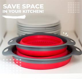 img 3 attached to Collapsible Colander Set by Comfify - Includes 2 Folding Strainers Sizes 8&#34; - 2 Quart and 9.5&#34; - 3 Quart in Red and Grey