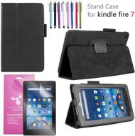 🔥 epicgadget 2019/2017 amazon fire 7 case - premium pu leather folding folio stand case for fire 7 inch (2019/2017 release) with smart cover, 1 screen protector, and 1 stylus - black logo