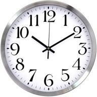 🕰️ topone 12-inch silent wall clock - battery operated, accurate sweep movement, silver aluminum quartz for kitchen, home, school, patio decor - white logo