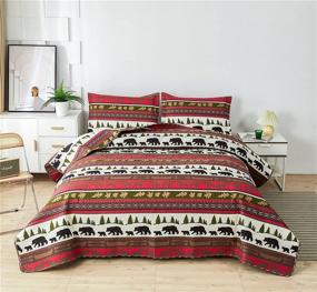 img 4 attached to 🐻 Rustic Cabin King Size Quilt Set: Moose Lodge Lightweight Bedding with Snow Mountain, Black Bear, Deer and More