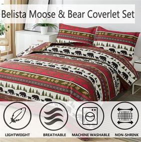 img 3 attached to 🐻 Rustic Cabin King Size Quilt Set: Moose Lodge Lightweight Bedding with Snow Mountain, Black Bear, Deer and More