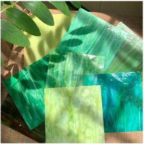 img 4 attached to MaxGrain 6x6 inch Stained Glass Sheets: Green Variety Mixed Colors, Opaque Glass Packs - Ideal for Mosaic Art & Crafts: 8 Sheets