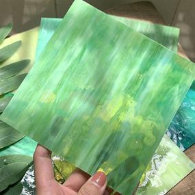 img 2 attached to MaxGrain 6x6 inch Stained Glass Sheets: Green Variety Mixed Colors, Opaque Glass Packs - Ideal for Mosaic Art & Crafts: 8 Sheets