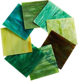 img 1 attached to MaxGrain 6x6 inch Stained Glass Sheets: Green Variety Mixed Colors, Opaque Glass Packs - Ideal for Mosaic Art & Crafts: 8 Sheets
