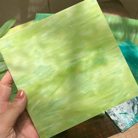 img 3 attached to MaxGrain 6x6 inch Stained Glass Sheets: Green Variety Mixed Colors, Opaque Glass Packs - Ideal for Mosaic Art & Crafts: 8 Sheets