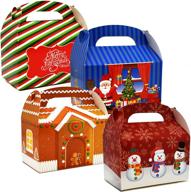 🎁 48 christmas treat boxes: festive cardboard gable boxes for school classroom party favors, candy, cookies, and more - perfect merry christmas gift & decoration supplies in gingerbread house snowflake santa design - gift boutique logo