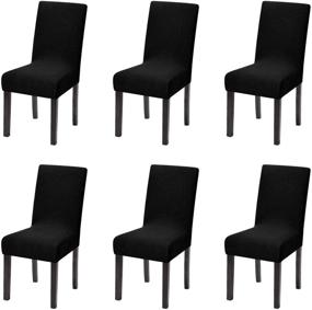 img 4 attached to 🪑 Dining Room Chair Covers Set of 6, Stretch Slipcovers for Parsons Chairs - Black