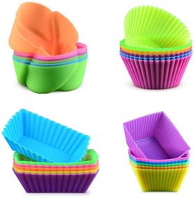 img 4 attached to Ultimate Set of 24 Reusable Silicone Baking Cups Cupcake Liners: Round, Rectangular, Square, Flower Shapes, BPA-Free Food Grade Silicone