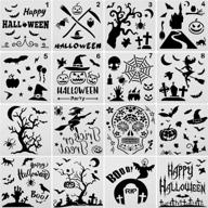 get spooktacular with a set of 16 halloween stencils for theme painting – pumpkin, bat, skeleton, owl, hat, skeleton – made from high-quality plastic drawing templates! logo