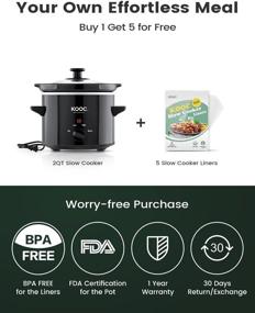 img 3 attached to 🍲 Small 2-Quart KOOC Slow Cooker with Free Liners - Easy Clean-up, Upgraded Ceramic Pot, Adjustable Temperature, Nutrient Preservation, Stainless Steel, Black, Round Shape...