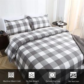 img 1 attached to 🛏️ Farmhouse Buffalo Plaid Duvet Cover Set - King Size Lightweight Soft Microfiber (White/Grey) with 2 Pillow Shams - Zipper Closure - Gray Checkered Comforter Cover