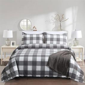 img 4 attached to 🛏️ Farmhouse Buffalo Plaid Duvet Cover Set - King Size Lightweight Soft Microfiber (White/Grey) with 2 Pillow Shams - Zipper Closure - Gray Checkered Comforter Cover