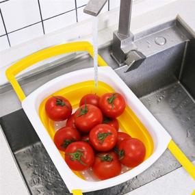 img 4 attached to 🥘 2021 New Version Kitchen Collapsible Colander - Over The Sink Vegetable/Fruit Strainer with Extendable Handles, Folding Strainer for Kitchen (White and Yellow)