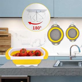 img 1 attached to 🥘 2021 New Version Kitchen Collapsible Colander - Over The Sink Vegetable/Fruit Strainer with Extendable Handles, Folding Strainer for Kitchen (White and Yellow)