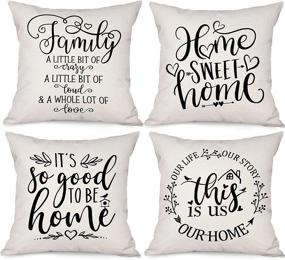 img 4 attached to 🌳 Bonsai Tree Farmhouse Pillow Covers 18x18, Family Sayings Quotes Decorative Throw Pillow Covers Set of 4, Home Sweet Home Linen Couch Cushion Cases for Living Room Outdoor Sofa