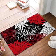 🌼 daisy floral print non-slip bathroom kitchen rug mat - red, black, white - machine washable - welcome doormat - 20" w x 31.5" l logo