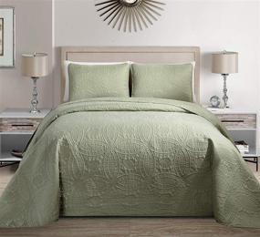 img 1 attached to 🛏️ Embossed Oversized Coverlet Bedspread Set - Solid Light Green, King/California King Size, New - Fancy Collection