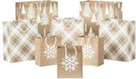 🌲 hallmark recyclable holiday gift bags: 8 kraft brown bags with snowflake, plaid and trees for various occasions logo