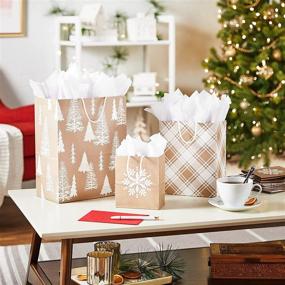 img 3 attached to 🌲 Hallmark Recyclable Holiday Gift Bags: 8 Kraft Brown Bags with Snowflake, Plaid and Trees for Various Occasions