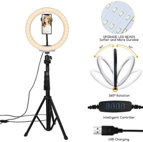 img 2 attached to 10-Inch Selfie Ring Light with Tripod Stand, Cell Phone Holder, 3 Light Modes, 10 Brightness Levels - Ideal for Streaming, Makeup, Photography, Zoom, Wedding Conferencing, Live Streaming, and YouTube Videos
