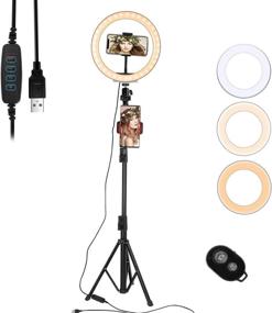 img 4 attached to 10-Inch Selfie Ring Light with Tripod Stand, Cell Phone Holder, 3 Light Modes, 10 Brightness Levels - Ideal for Streaming, Makeup, Photography, Zoom, Wedding Conferencing, Live Streaming, and YouTube Videos