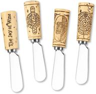 🍷 premium vintage wine cork resin cheese spreaders set of 4 - stylishly trimmed, 5", in classic brown logo