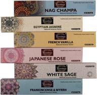 🌿 raajsee incense sticks 6 pack variety set 15gm each - nagchampa, frankincense, jasmine, vanila, japanese rose, white sage - 100% organic hand rolled - perfect for church, aromatherapy, relaxation логотип