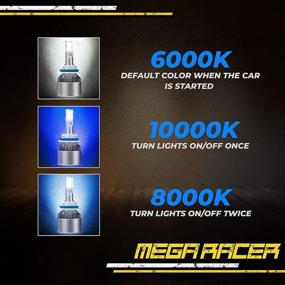 img 3 attached to 🔦 Mega Racer H11/H8/H9/H16 LED Headlight Bulbs, 3 Colors Changing Lights (6000K Diamond White, 8000K Ice Blue, 10000K Dark Blue) for High Beam, Low Beam, Fog Light – 50W 8000 Lumen COB IP68, Pack of 2 – Improved SEO