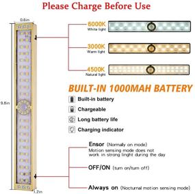 img 3 attached to 💡 USB Charging Under Cabinet Lights, 3-Color Closet Lighting with Magnet Adsorption, Motion Sensor Light - Wireless Night Light for Kitchen, Stairs, Wardrobes, Corridors