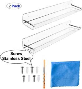 img 1 attached to 📚 AMT 2 Pack Clear Acrylic Floating Shelves - 15&#34; L x 3.25&#34; W - Bathroom Wall Shelf Set - Bookshelves - Invisible Display for Office, Bedroom - Small Gap Ensures Water Drainage - Includes Free Screws &amp; Drill Bit (Medium)